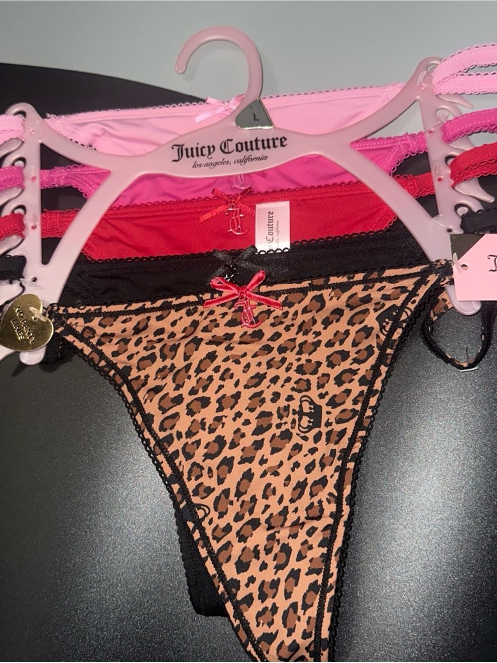 Juicy Couture Leopard Print Thong Pack with Pink and Red Accents